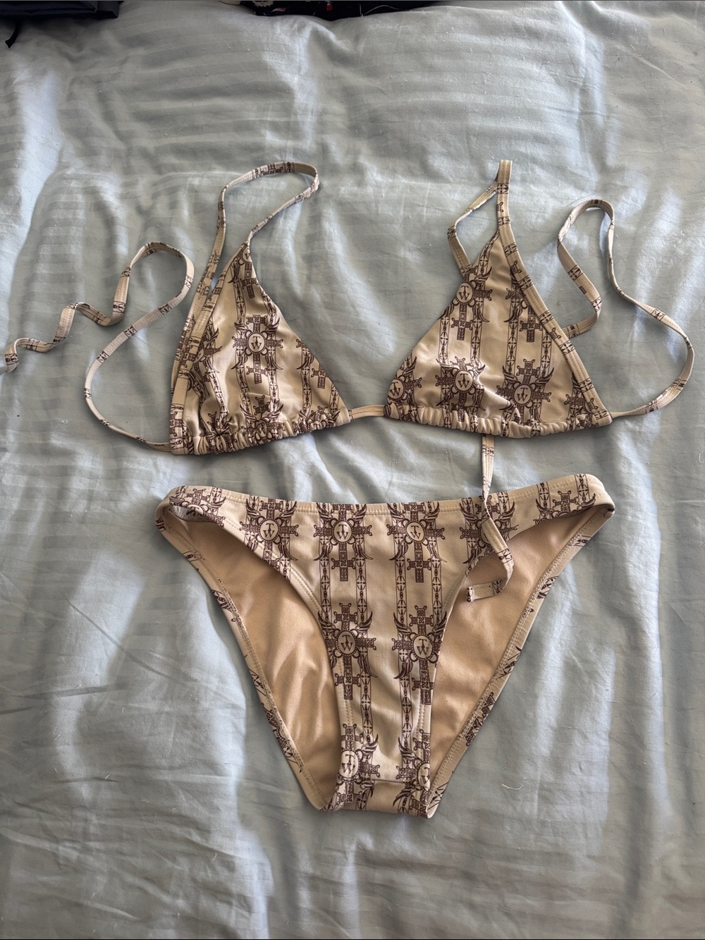 Triangle Bikini Set in Beige Pattern